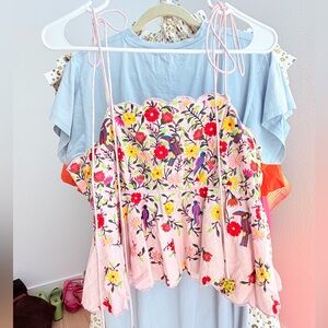 Embroidered Pink Floral Tie-Strap Camisole